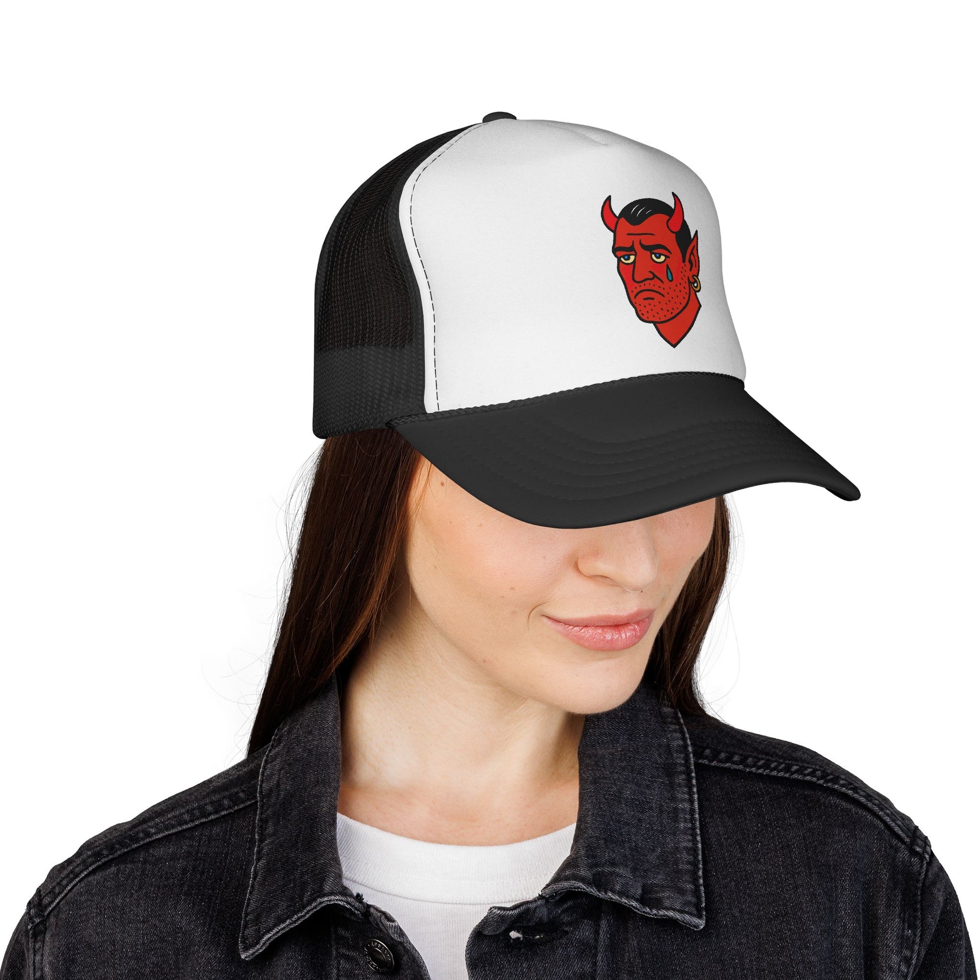 Trucker Hat — Sad Devil Face Embroidered Trucker Cap