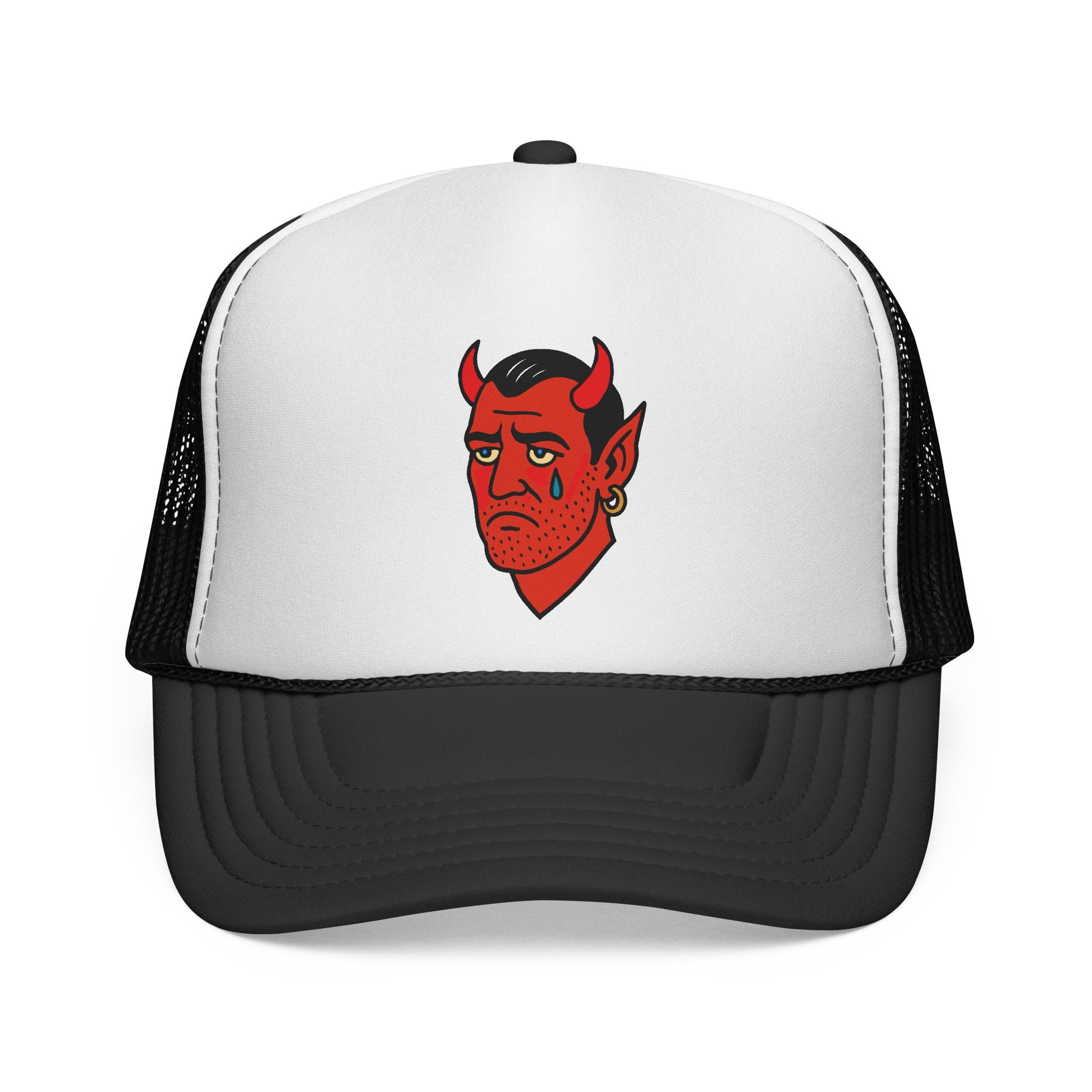 Trucker Hat — Sad Devil Face Embroidered Trucker Cap
